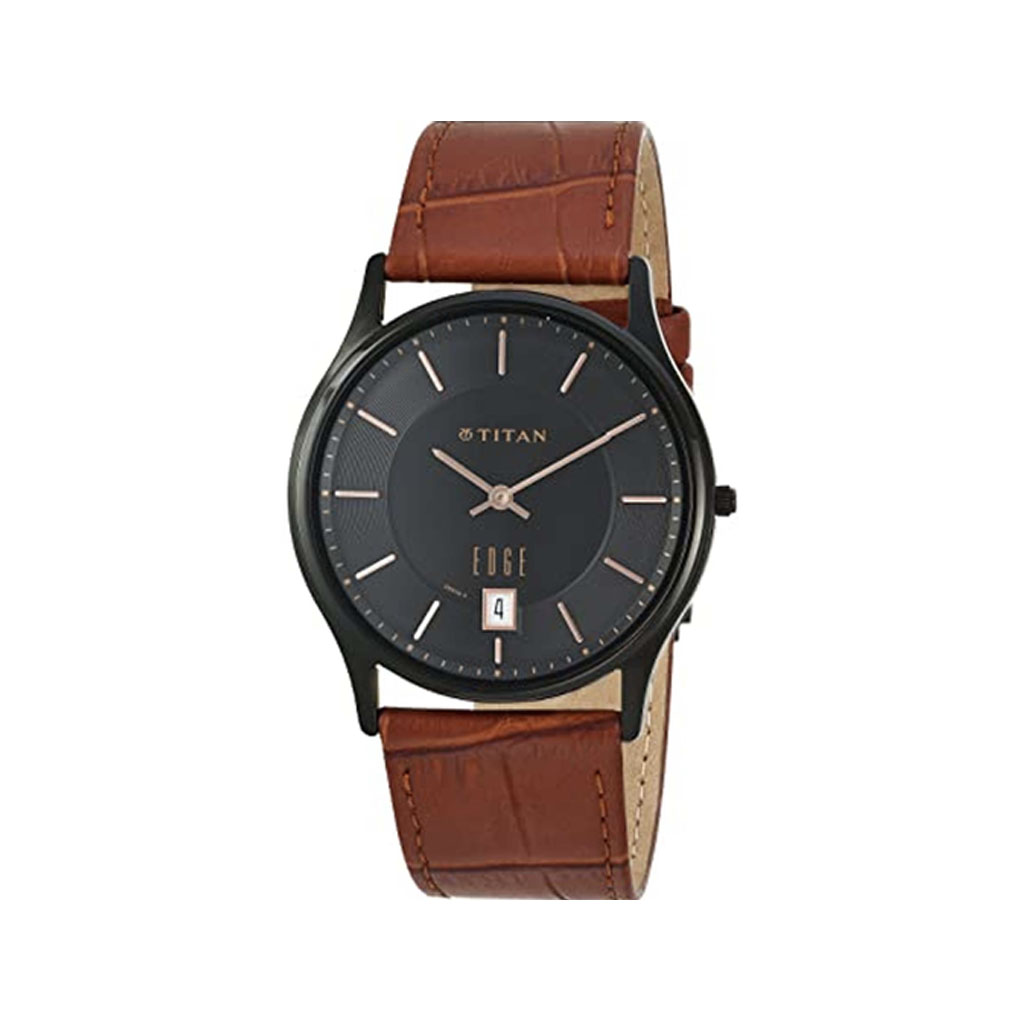 TITAN, 1683WL01, Men’s Watch Analog, Edge Collection Black Dial Brown Leather Strap Watch