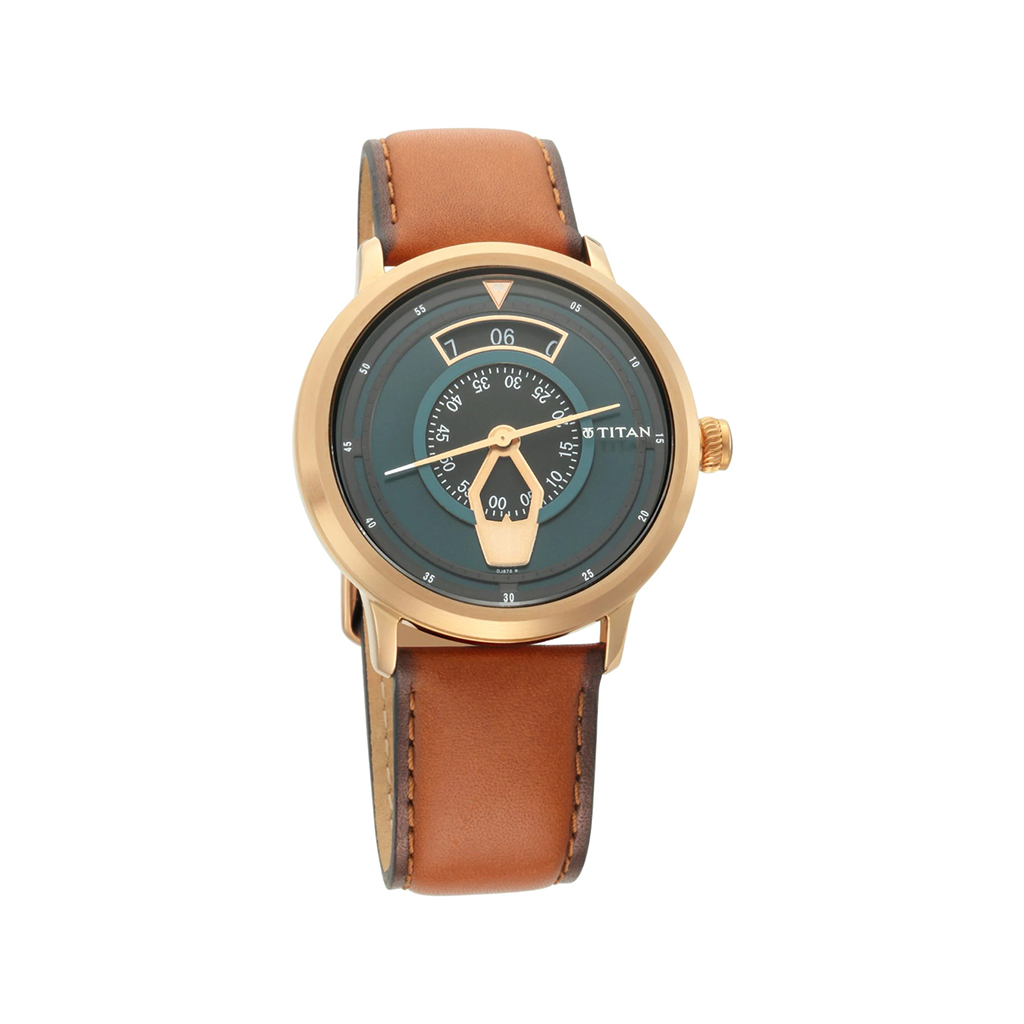 TITAN, 1828QL01, Men’s Watch Classique Collection Analog, Green Dial Tan Leather Band