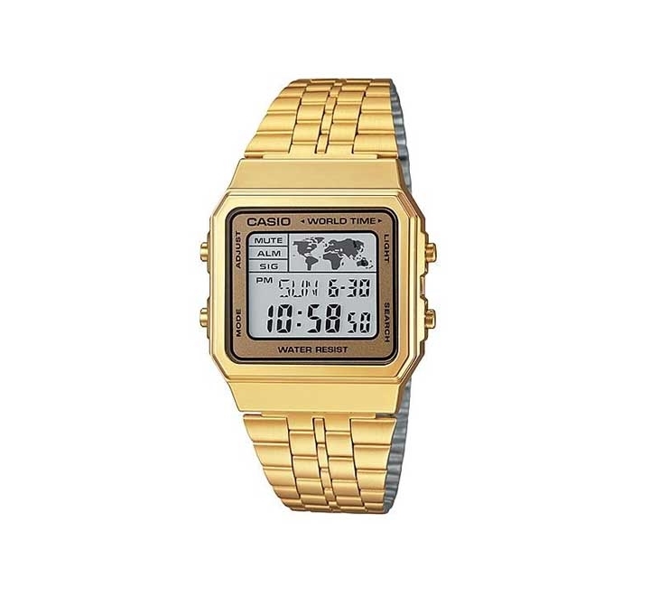 Casio, A500WGA-9DF, Men’s Watch Vintage Collection Digital, Gold Dial Gold Stainless Band