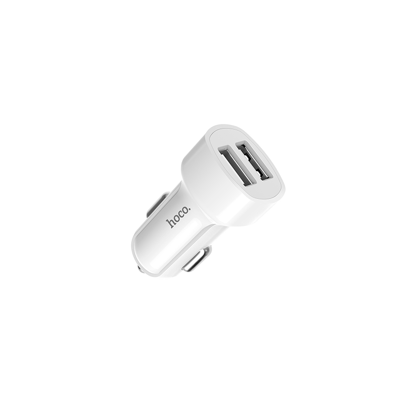 HOCO CAR CHARGER -DZ8  - WHITE - DOUBLE PORTED USB-A 2.4A