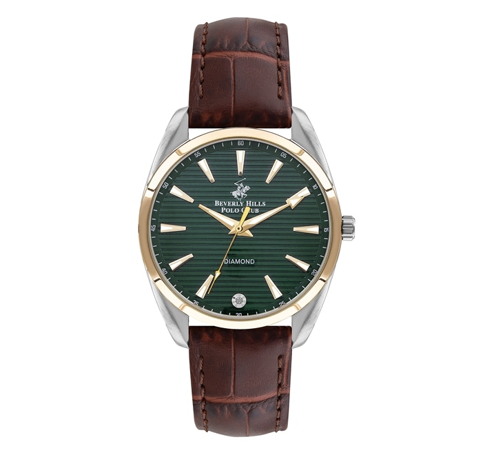 Beverly Hills Polo Club, BP3339X.270 , Womens Analog Watch, Green Dial and Brown Leather Band