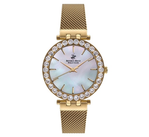 Beverly Hills Polo Club, BP3341C.120 , Womens Analog Watch, Pearl Dial and Gold Stainless Steel Band