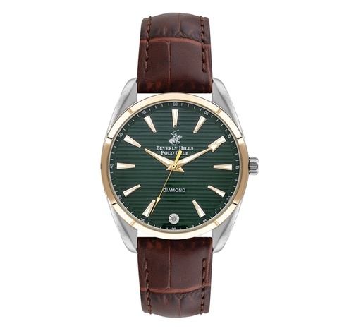 Beverly Hills Polo Club, BP3339X.270 , Womens Analog Watch, Green Dial and Brown Leather Band
