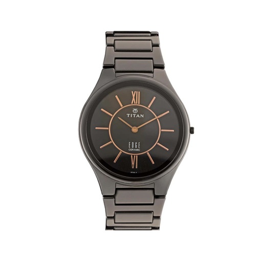 TITAN, 1696NC01, Men’s Watch Edge Ceramic - Slimmest Ceramic Analog Watch, Black Dial Black Ceramic Band
