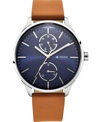 TITAN, 1833SL01, Men's Watch Blue Dial Tan Leather Strap Watch