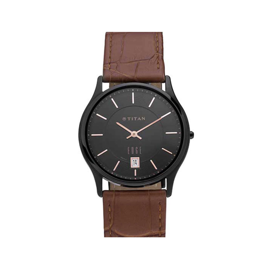 TITAN, 1683NL01, Men’s Watch Edge Collection Analog, Black Dial Brown Leather Band