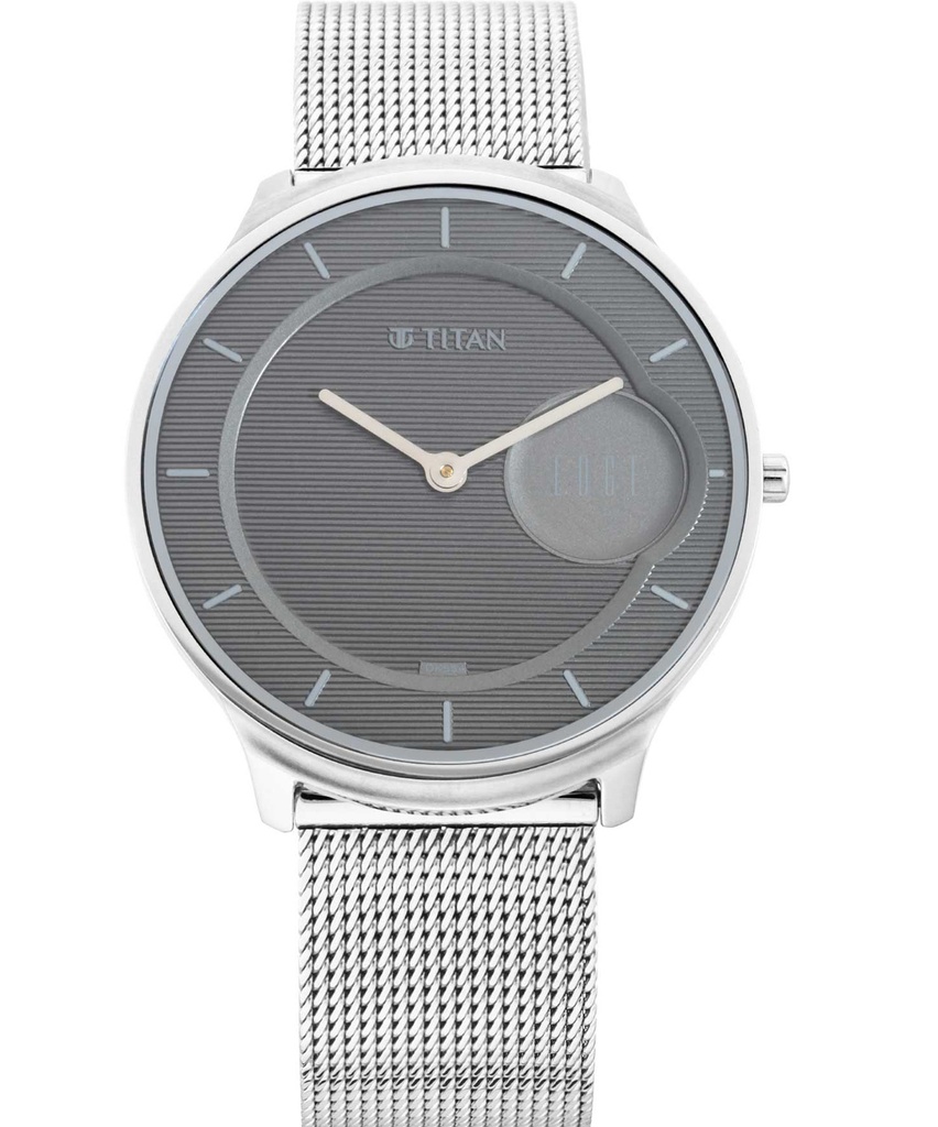 Titan, 1843SM01, Men's Watch Edge Black Dial Silver Stainless Steel Strap Watch.