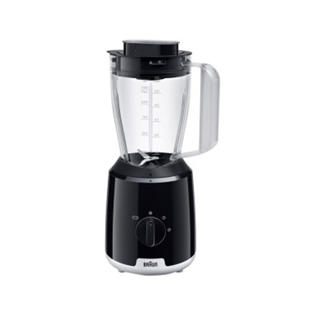Braun JB1023BK 3 in 1 Blender 1.5 litter jug capacity tri action technology. 600 watts. Easy blending with compact design. Triangular jug with 2 mill