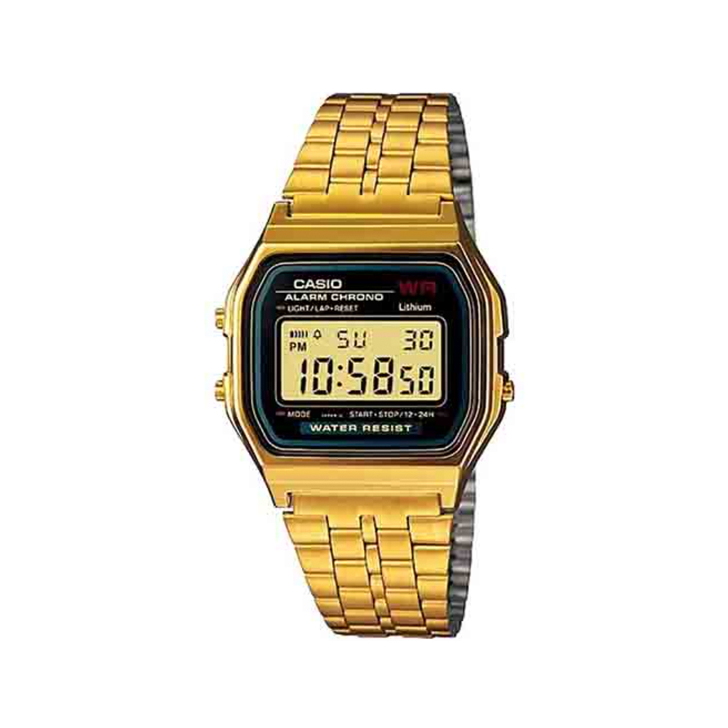 Casio, A159WGEA-1DF, Men’s Watch Vintage Collection Digital, Black Dial Gold Stainless Band