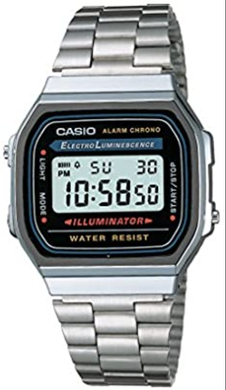 Casio, A168WA-1WDF, Men’s Watch Vintage Collection Digital, Grey Dial Silver Stainless Band