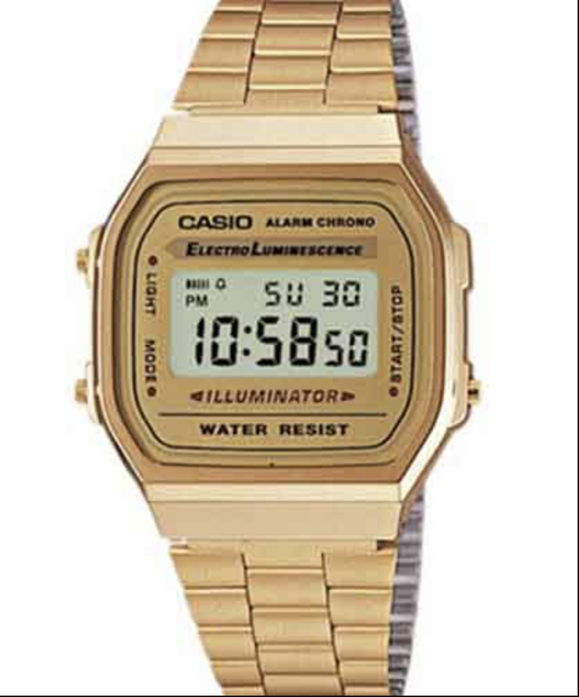 Casio, A168WG-9WDF, Men’s Watch Vintage Collection Digital, Gold Dial Gold Stainless Band