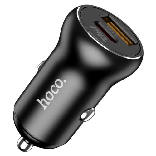 HOCO CAR CHARGER  -Z46A - METAL GRAY - USB-A : QC18W /USB-C : PD20W