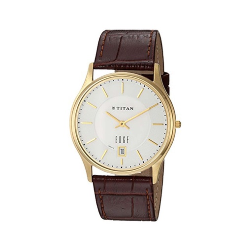 TITAN, 1683YL01, Men’s Watch Analog, Edge Collection White Dial Brown Leather Strap Watch
