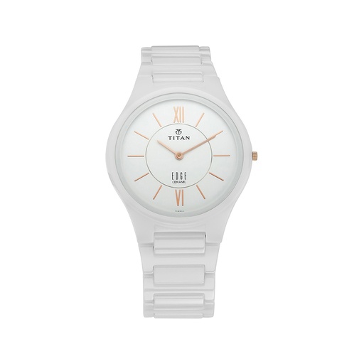 TITAN, 1696QC04, Men's Watch Edge White Dial White Ceramic Strap Watch.