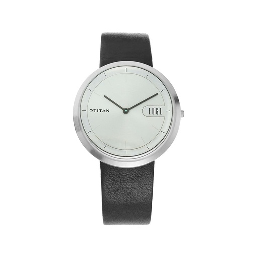 TITAN, 1779SL01, Men's Watch Edge Silver Dial Black Leather Strap Watch.